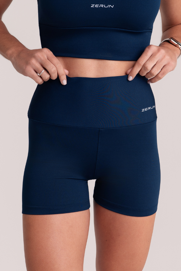 Short Fitness Feminino Swift Azul Cintura Alta Zero Transparência