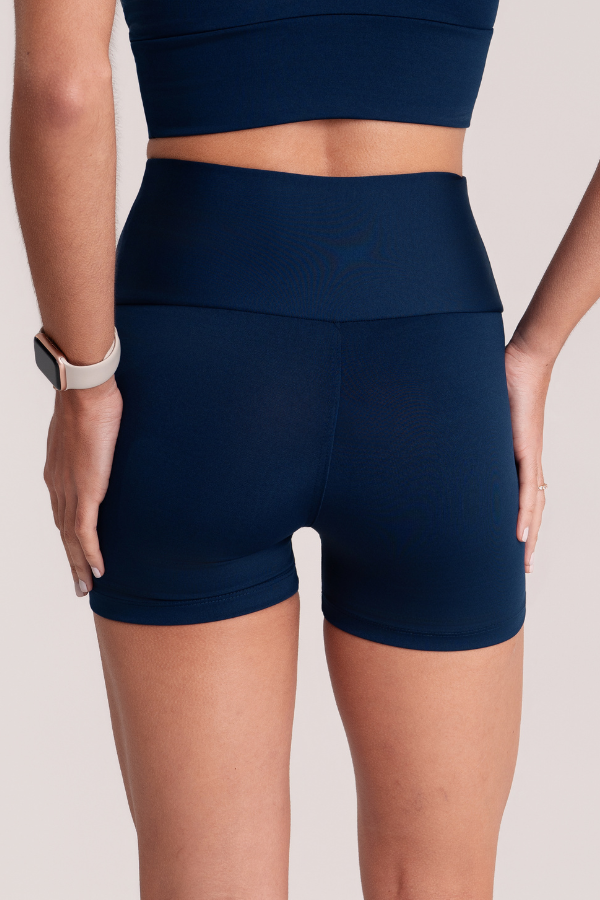 Short Fitness Feminino Swift Azul Cintura Alta Zero Transparência