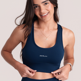 Top Fitness Feminino Nadador Glow Azul Alta Sustentação
