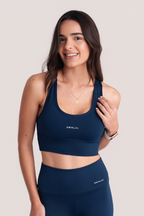 Top Fitness Feminino Nadador Glow Azul Alta Sustentação