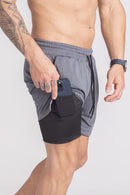 Shorts Dry-Fit 2 em 1 - Cinza