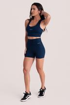 Short Fitness Feminino Swift Azul Cintura Alta Zero Transparência